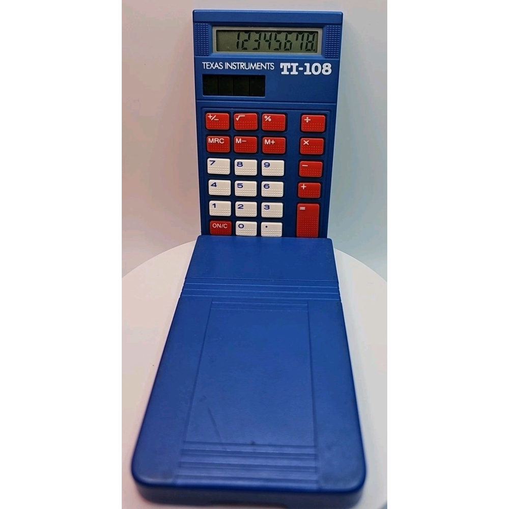 Texas Instrument TI-108 Calculator Blue With Cover Solar Powered Tested & Works